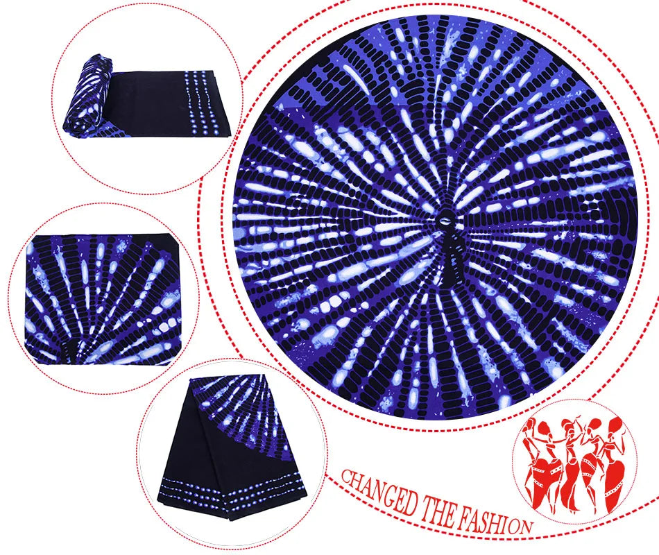African Cotton Fabric Ankara Dresses Nigerian Fashion Batik Blue Fabrics 3/6 Yards/Lot Material 24fs1594