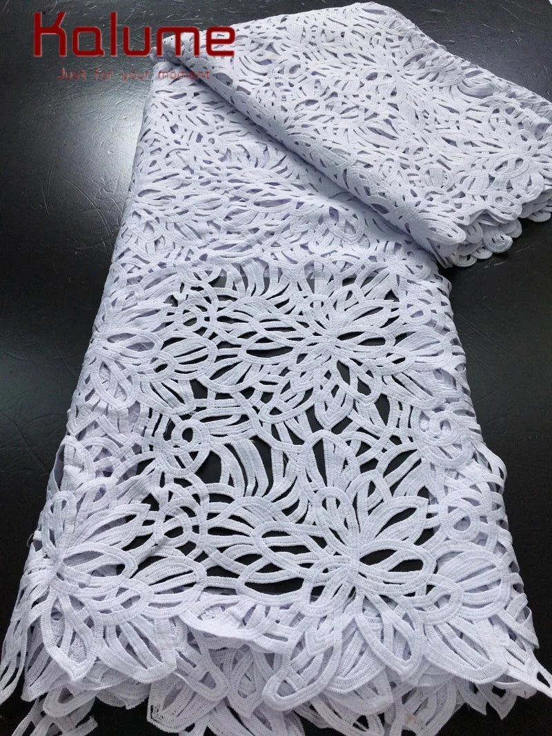 White African Guipure Cord Lace Fabric with Sequins 2025 High Quality Nigerian Guipure Cord Lace for Sewing Wedding Dress F4025