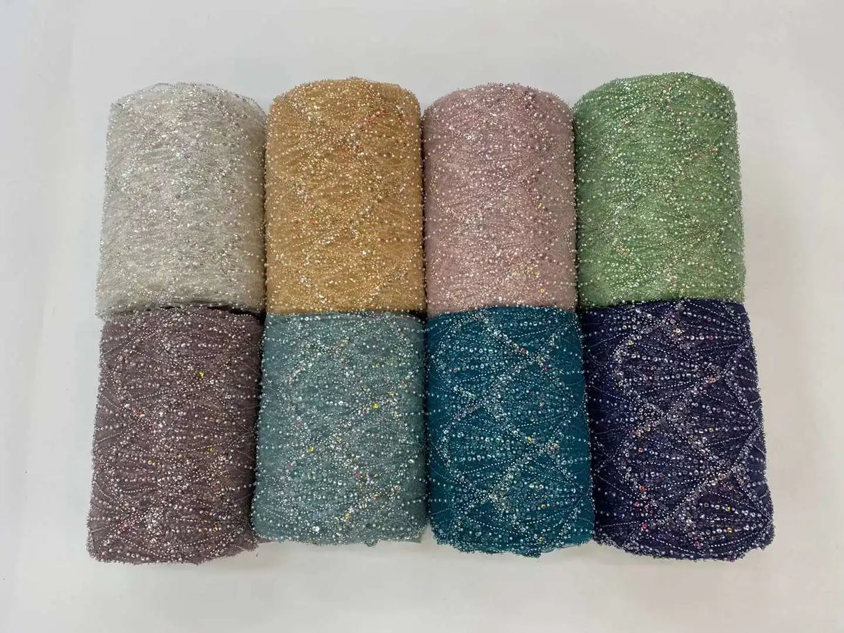 African Heavy Beads Lace Fabric 2024 High Quality Nigerian Sequins Groom Lace French Tulle Fabric For Wedding Party Dress Sewing