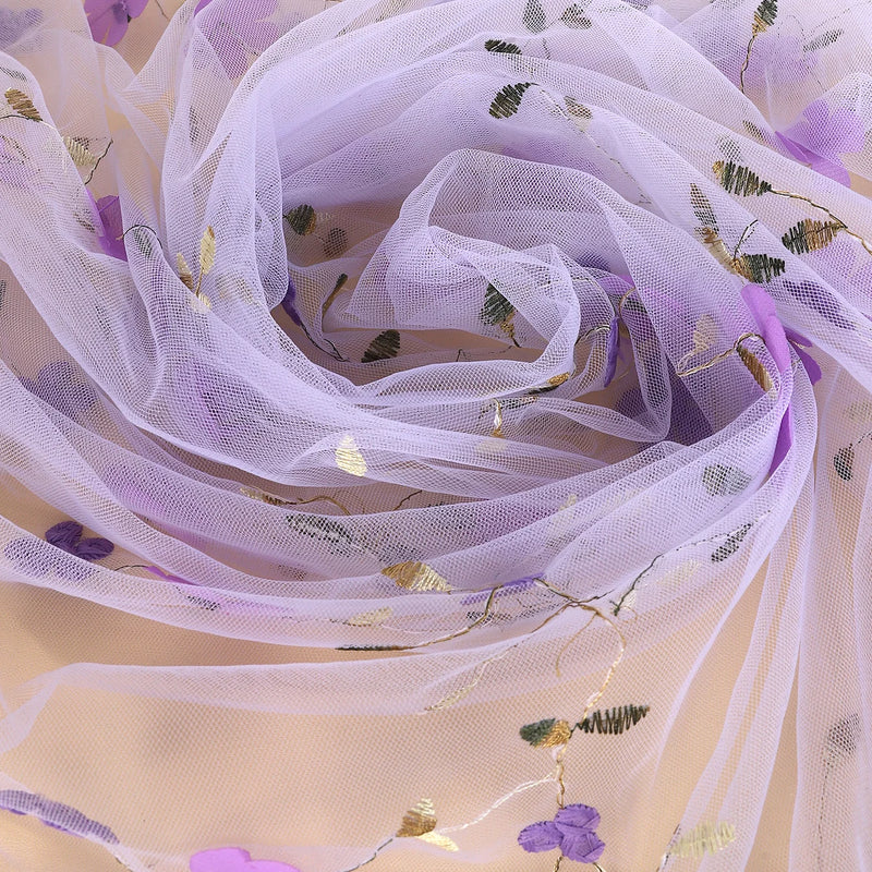 Floral Pattern Fabric Lavender Flower Polyester Tulle Embroidery Mesh Lace Fabric Soft Tulle Dress Fabric for DIY Clothing