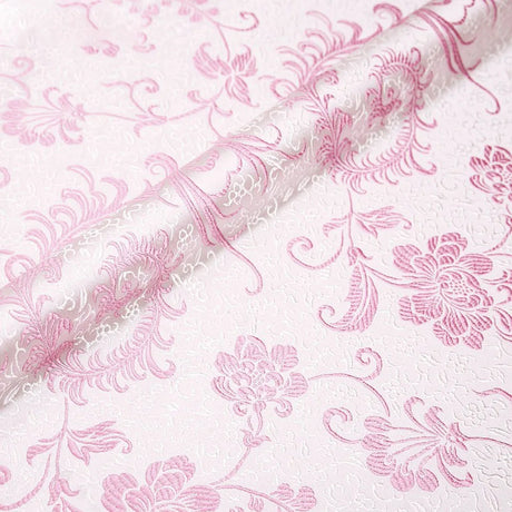 50*75cm Brocade Jacquard Fabric Pink Color Silk Feather Flower Pattern For Sewing Kimono Robe Girl's Dress DIY Needlework Satin