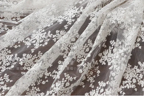 Soft Beige Mesh Fabric Embroidery Lace Fabric for Dress Cheongsam, Baby Clothes, DIY Background Fabric By The Yard