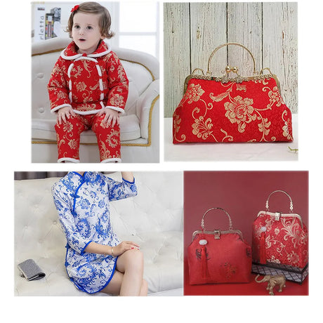 50*75cm Brocade Jacquard Fabric Pink Color Silk Feather Flower Pattern For Sewing Kimono Robe Girl's Dress DIY Needlework Satin