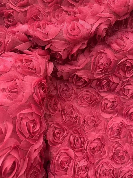 3D Large Rose Embroidered Lace Fabric, Discoloration Flower Children's Applique Clothing, Dress Fashion, RS24458