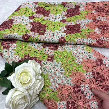 New Multicolore Embroidered Water Soluble Lace Fabric African Guipure Cord Lace Fabric For Sewing Nigerian Women Dresses 5 yards