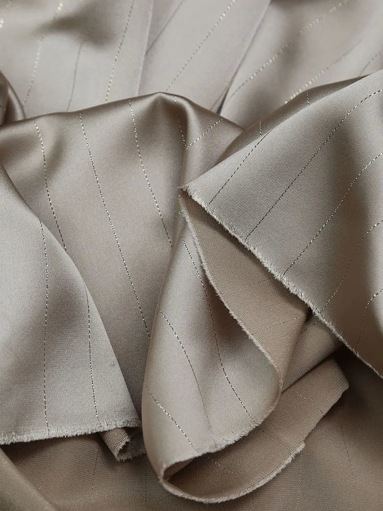 High End Bright Silk Striped Imitation Acetic Acid Fabric Satin Glossy Silk Smooth Drape Feeling Suit Dress Pants Fabric
