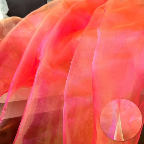 Iridescent Flashing Gradient Organza Tulle Fabric By Meter For Evening Gown Fashion Design Shiny Clothes Party Stage Decoration