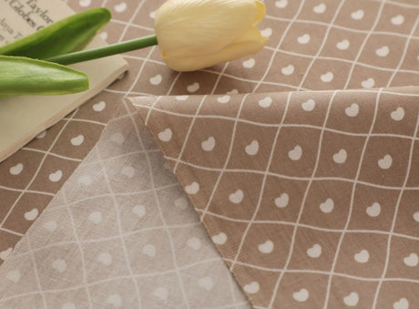 160*50cm Pure Cotton Twill Fabric with Bear Grid Heart Printed for Handmade Clothing and Bedding,DIY Patchwork Cloth Craft