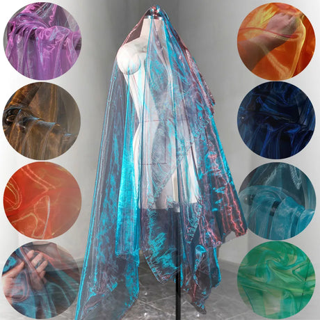 Iridescent Flashing Gradient Organza Tulle Fabric By Meter For Evening Gown Fashion Design Shiny Clothes Party Stage Decoration