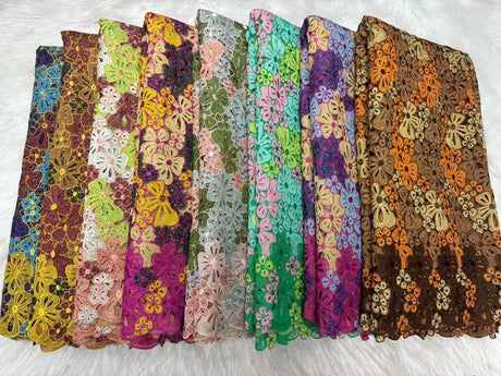 New Multicolore Embroidered Water Soluble Lace Fabric African Guipure Cord Lace Fabric For Sewing Nigerian Women Dresses 5 yards