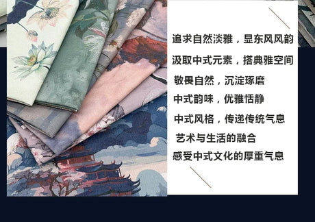 0.5m/1m/2m Encrypted Cotton Linen Retro Chinese Ink Style Fabric For Decorative Cloth Tablecloths Curtains Handmade DIY Fabric