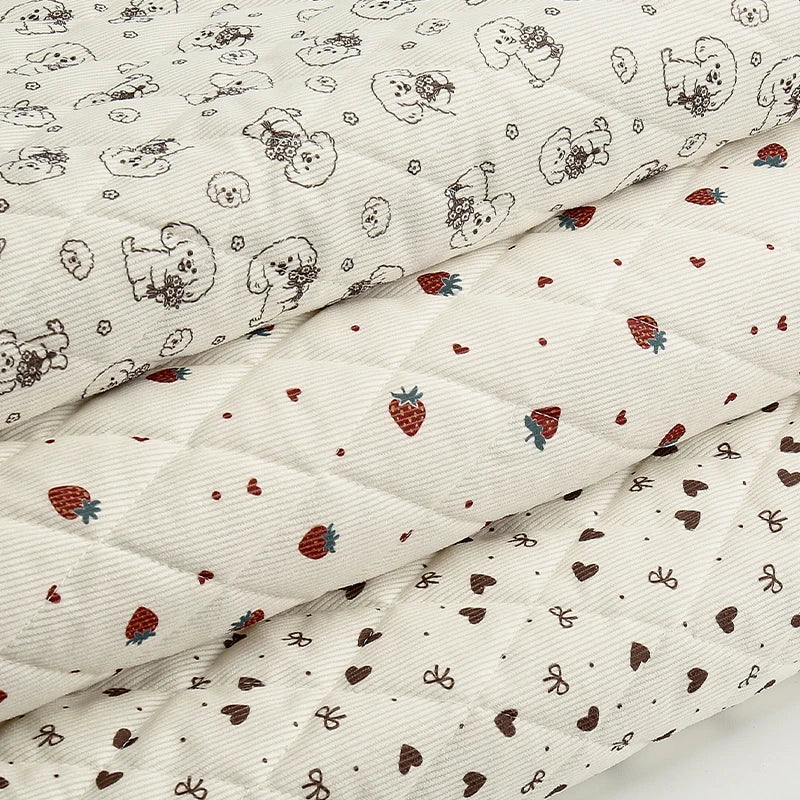 0.5m/1m/2m Thicken Corduroy Strawberry Love Print Quilted with Cotton Fabric for Blanket Children's Clothing DIY Sewing Fabric