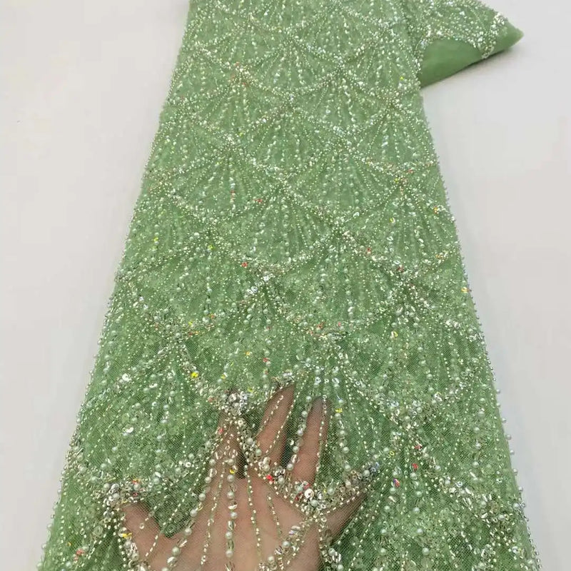African Heavy Beads Lace Fabric 2024 High Quality Nigerian Sequins Groom Lace French Tulle Fabric For Wedding Party Dress Sewing