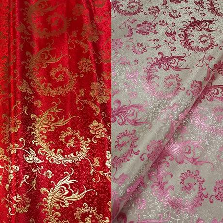 50*75cm Brocade Jacquard Fabric Pink Color Silk Feather Flower Pattern For Sewing Kimono Robe Girl's Dress DIY Needlework Satin