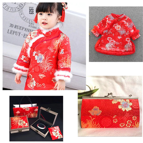 50*75cm Brocade Jacquard Fabric Pink Color Silk Feather Flower Pattern For Sewing Kimono Robe Girl's Dress DIY Needlework Satin