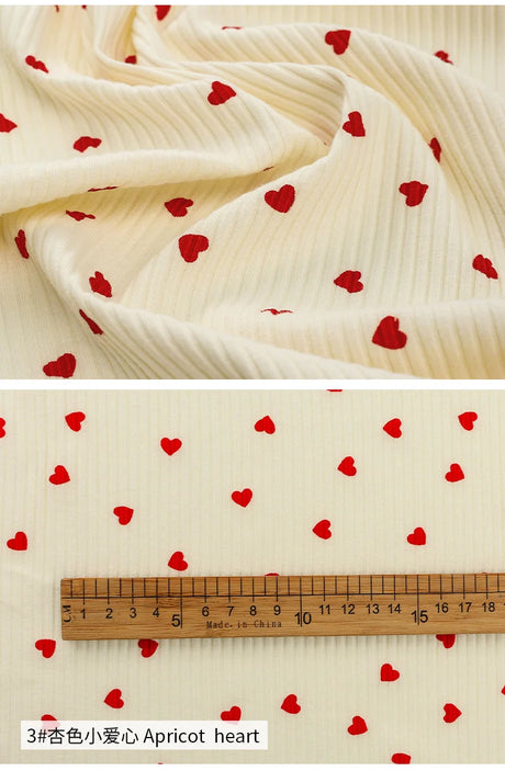 145x50cm Small Cherry Ribbed Knitted Pure Cotton Jacquard Fabric For Children's Clothing, T-shirts, Handmade DIY Sewing Fabrics