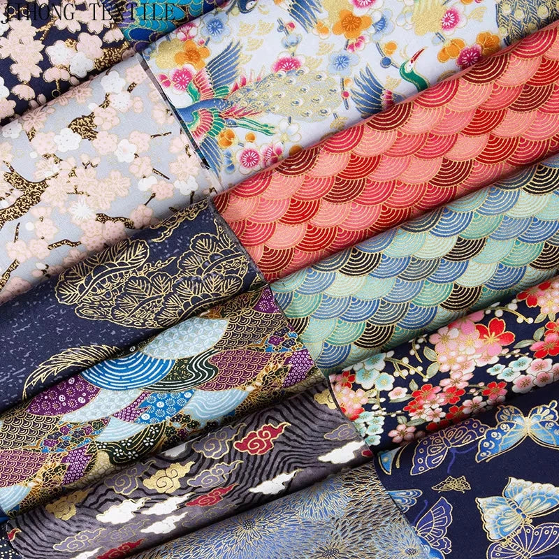 50x145cm Japanese Kimono Bronzed Fabric Sushi Cherry Blossoms Print Cotton Cloth DIY Materials Patchwork Accessories for Sewing