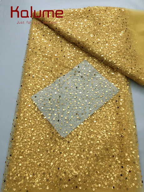 Kalume Nigerian Beaded Embroidery Lace High Quality French Net Sequins Tulle African Lace Fabric for Luxury Wedding Party F3490