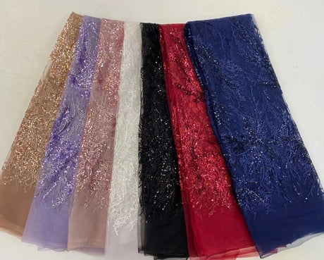 Luxury Pink 2023 High Quality French Tulle Net Sequins Lace Fabric African Lace Fabric 5 Yards For Nigeria Wedding Party Dress