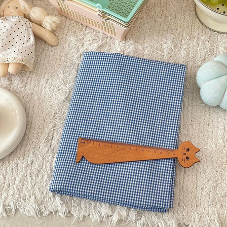 140x50cm Blue Checkered Washed Cotton Fabric for Women Kids DIY Clothing Bags Sewing Textile Accessories