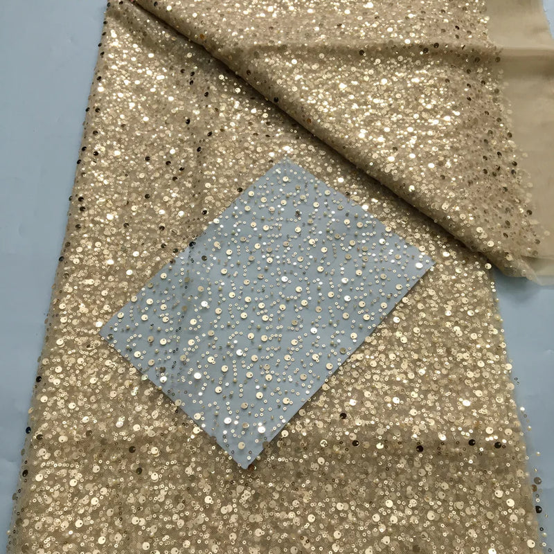 Kalume Nigerian Beaded Embroidery Lace High Quality French Net Sequins Tulle African Lace Fabric for Luxury Wedding Party F3490