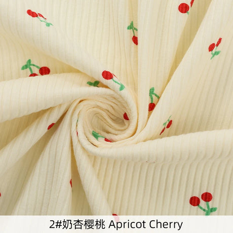 145x50cm Small Cherry Ribbed Knitted Pure Cotton Jacquard Fabric For Children's Clothing, T-shirts, Handmade DIY Sewing Fabrics