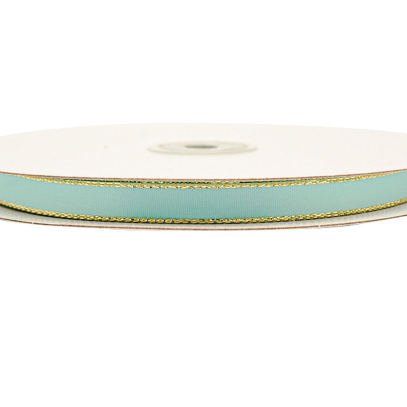 3/8"x50 yard Aqua Satin Gift Ribbon with Gold Edge