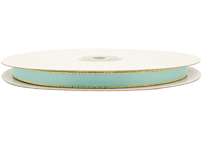 3/8"x50 yard Aqua Satin Gift Ribbon with Gold Edge - Pack of 15 Rolls