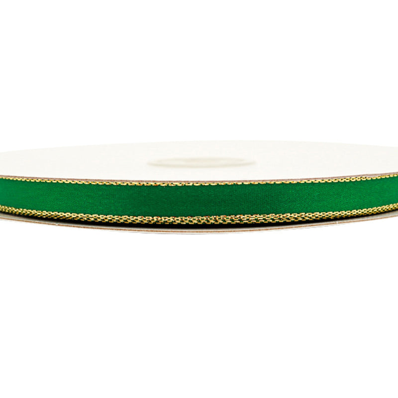 3/8"x50 yard Emerald Green Satin Gift Ribbon with Gold Edge