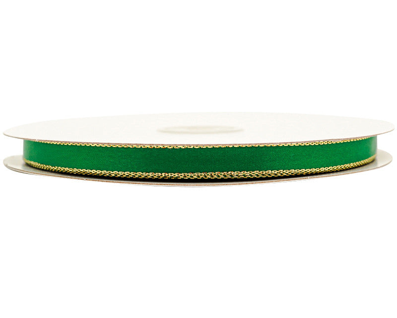 3/8"x50 yard Emerald Green Satin Gift Ribbon with Gold Edge - Pack of 15 Rolls
