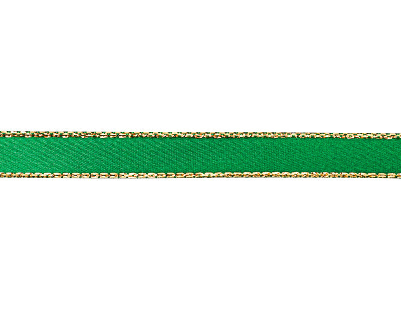 3/8"x50 yard Emerald Green Satin Gift Ribbon with Gold Edge - Pack of 15 Rolls