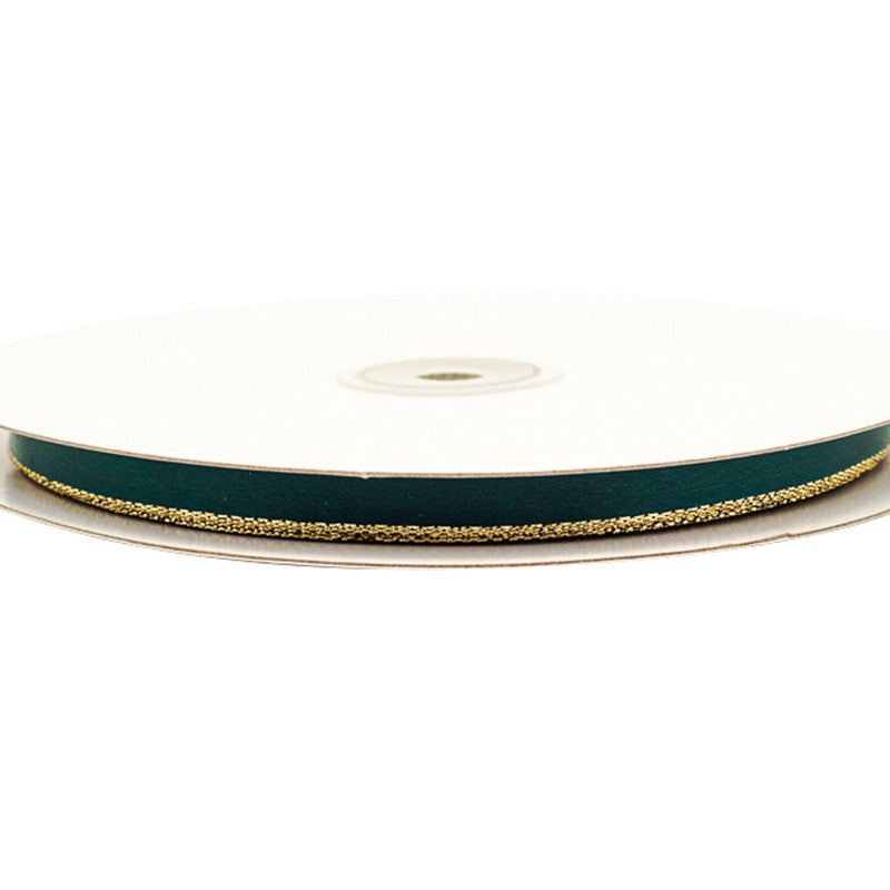 3/8"x50 yard Hunter Green Satin Gift Ribbon with Gold Edge