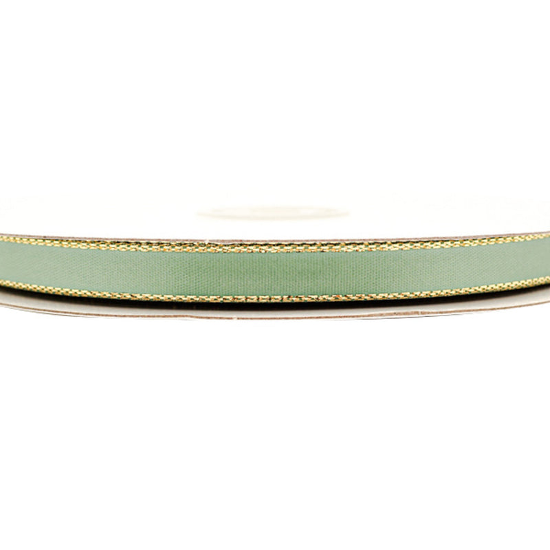 3/8"x50 yard Sage Green Satin Gift Ribbon with Gold Edge
