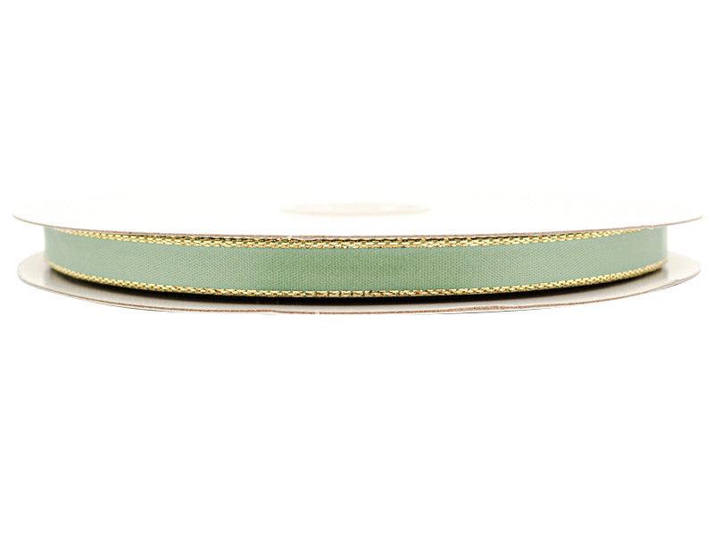 3/8"x50 yard Sage Green Satin Gift Ribbon with Gold Edge - Pack of 15 Rolls