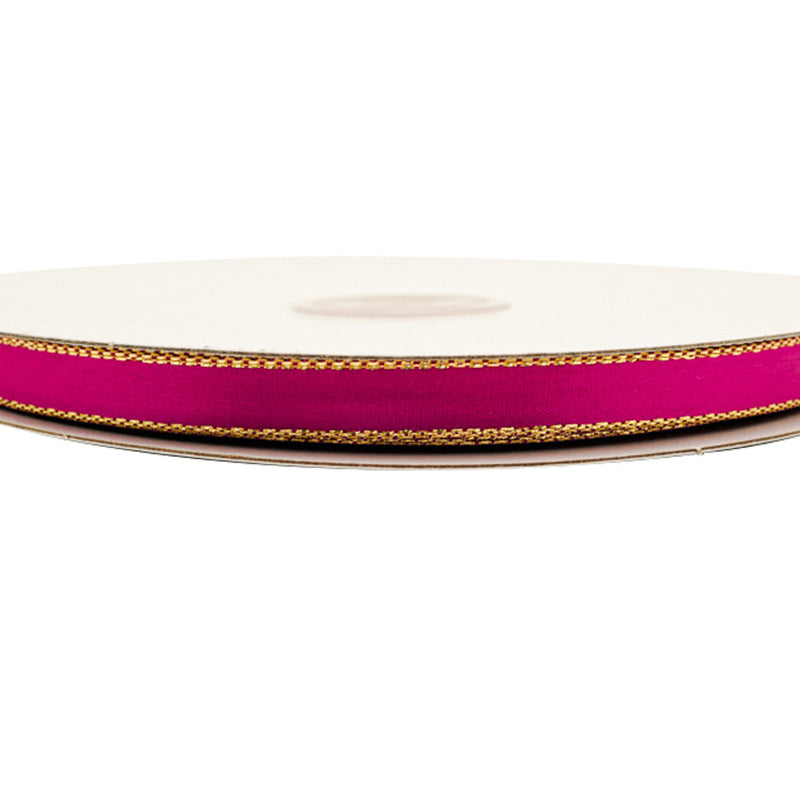 3/8"x50 yard Shocking Pink Satin Gift Ribbon with Gold Edge