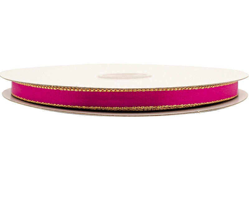 3/8"x50 yard Shocking Pink Satin Gift Ribbon with Gold Edge - Pack of 15 Rolls