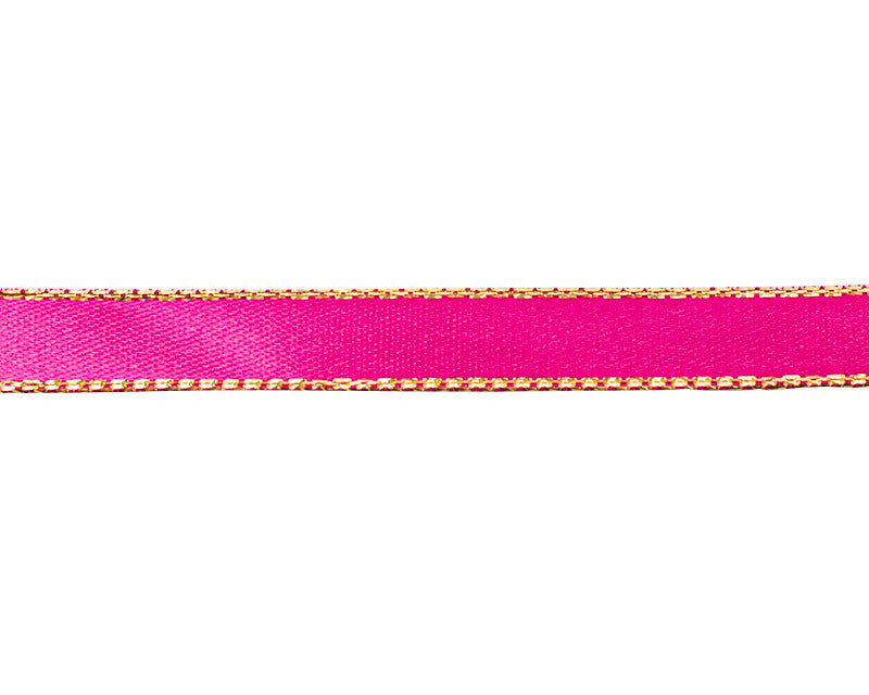 3/8"x50 yard Shocking Pink Satin Gift Ribbon with Gold Edge - Pack of 15 Rolls