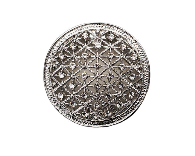 Silver Round Arras Box Coin Set with Rhinestones 2 Inch