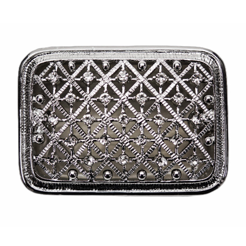 Silver Rectangle Arras Box Coin Set with Rhinestones 2.25 Inch