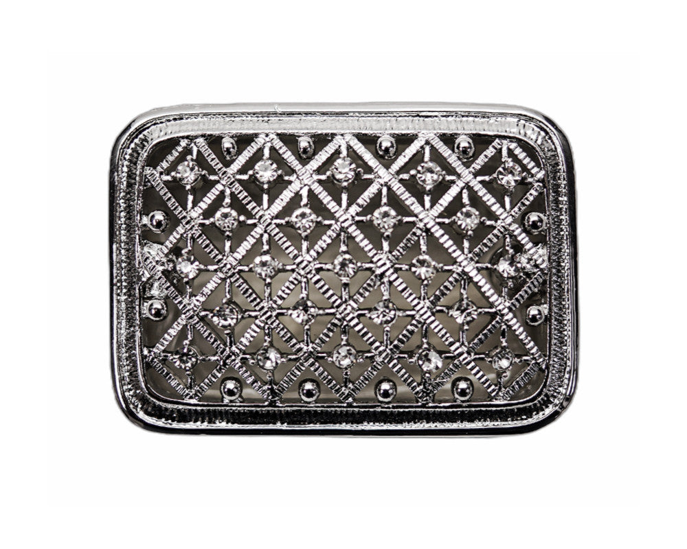 Silver Rectangle Arras Box Coin Set with Rhinestones 2.25 Inch