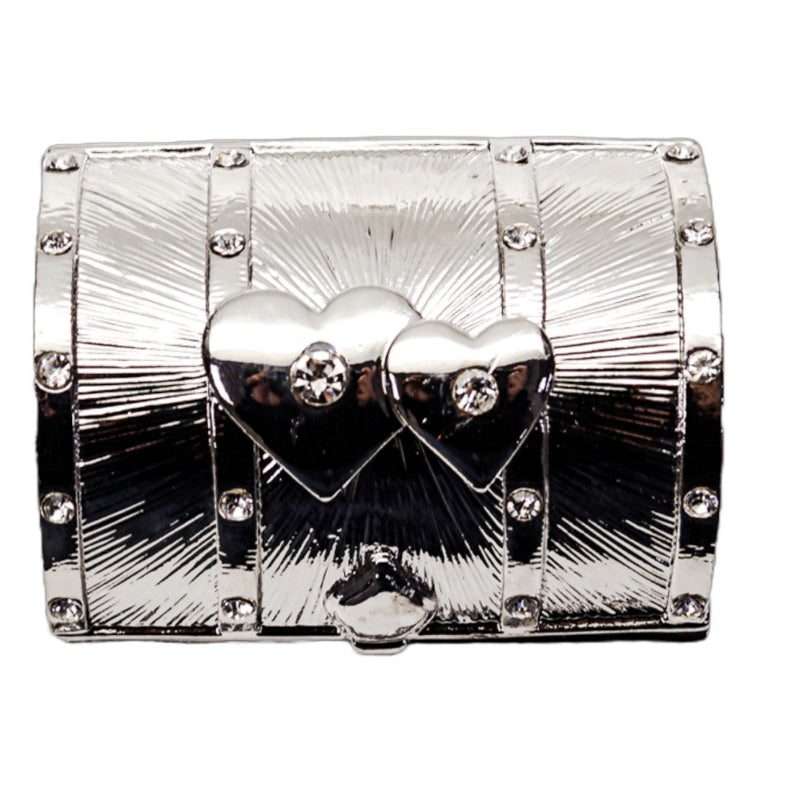 Silver Treasure Chest Arras Box Coin Set with Hearts 2.2 Inch