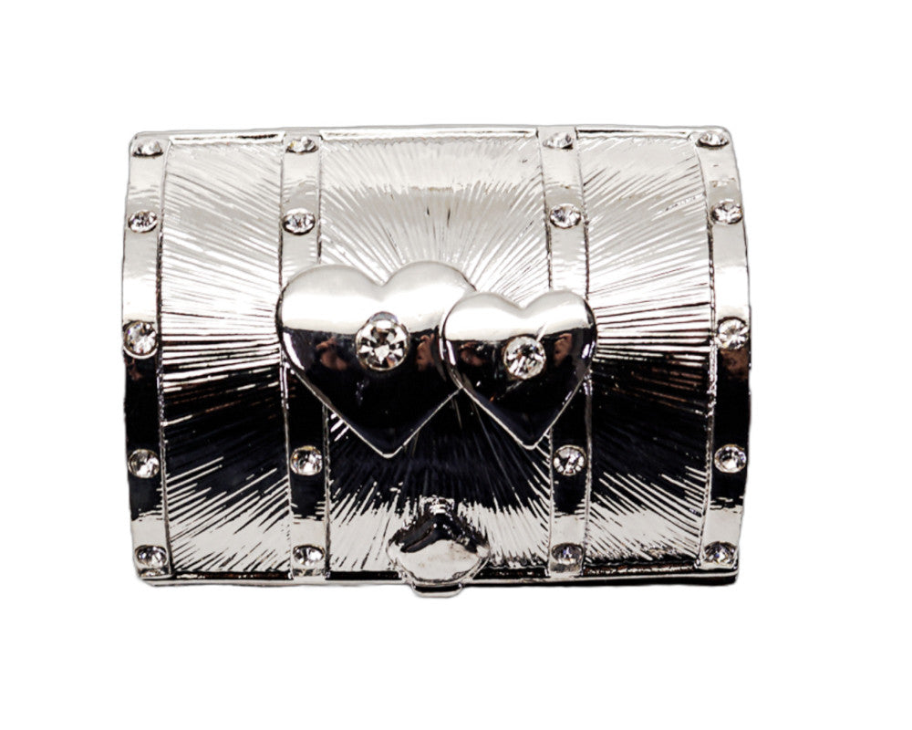 Silver Treasure Chest Arras Box Coin Set with Hearts 2.2 Inch