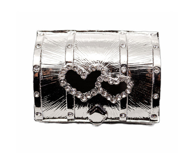 Silver Double Heart Treasure Chest Arras Box Coin Set 2.2 Inch