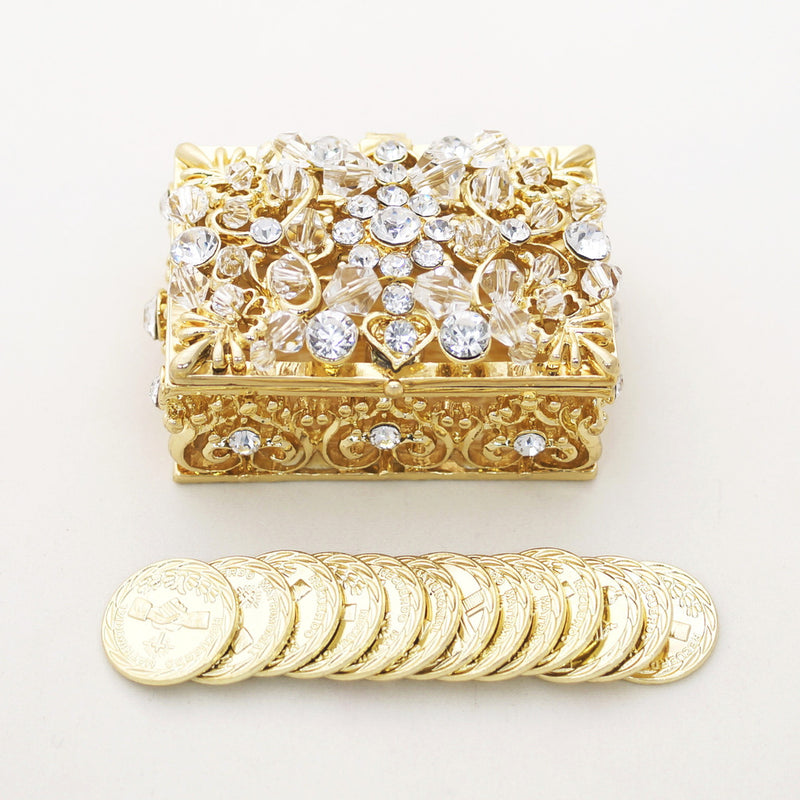 Gold Crystal Wedding Arras Set Rectangle Coins 2.5 Inch