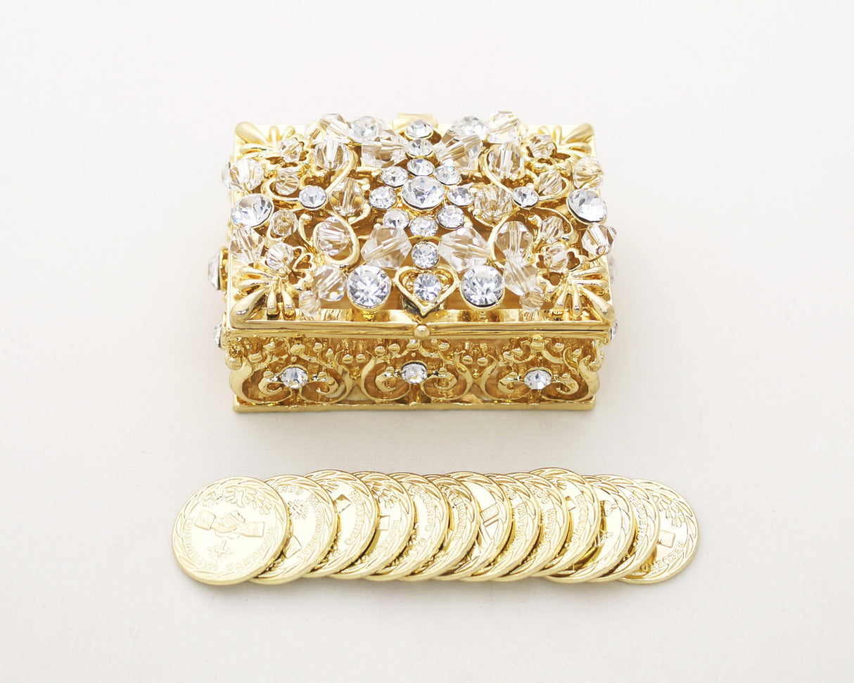 Gold Crystal Wedding Arras Set Rectangle Coins 2.5 Inch