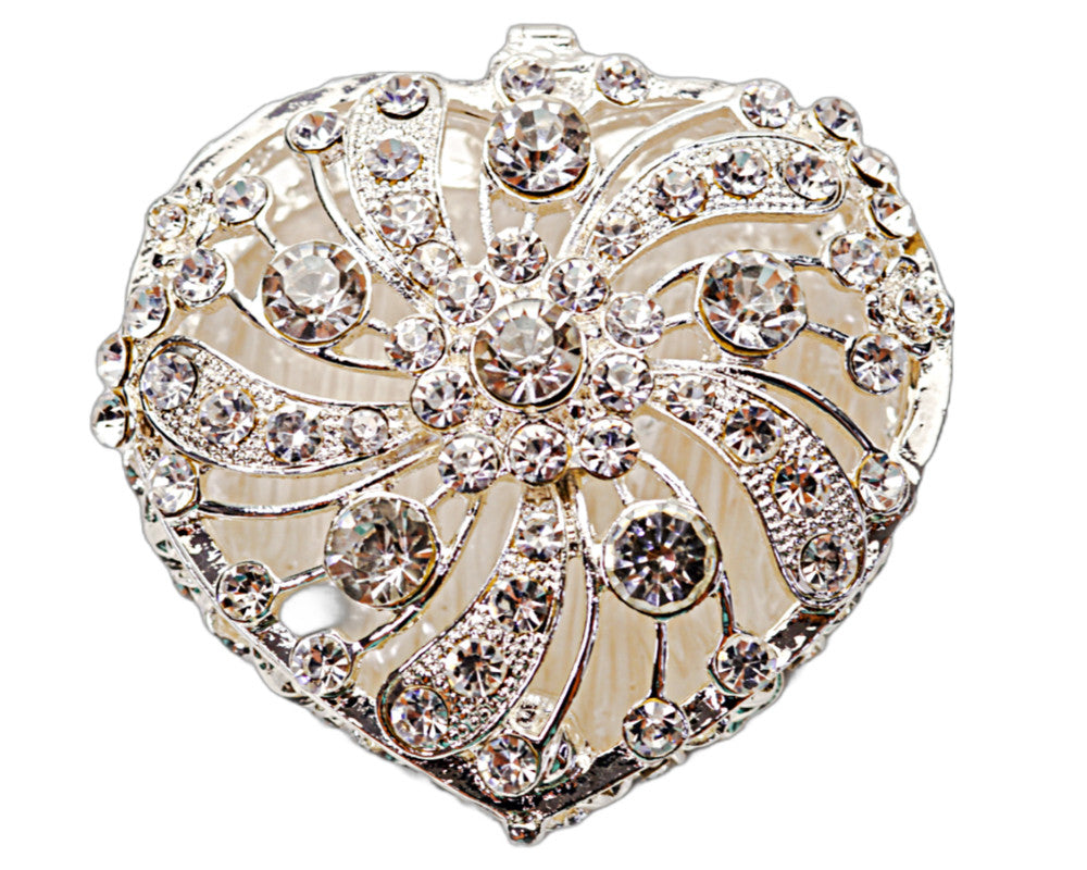 Silver Heart Crystal Wedding Arras Box Set 2.75 Inch Coins
