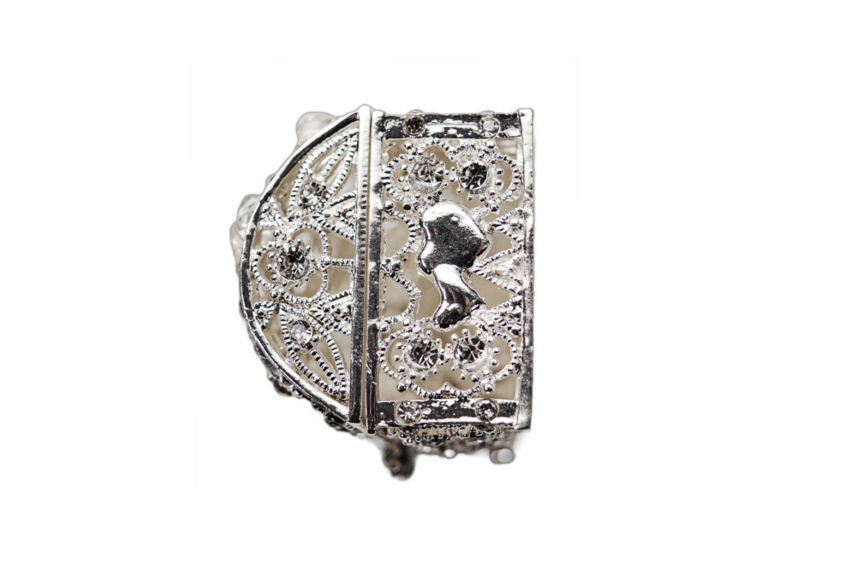 Silver Double Heart Crystal Arras Box Set Treasure Chest 2.25 Inch