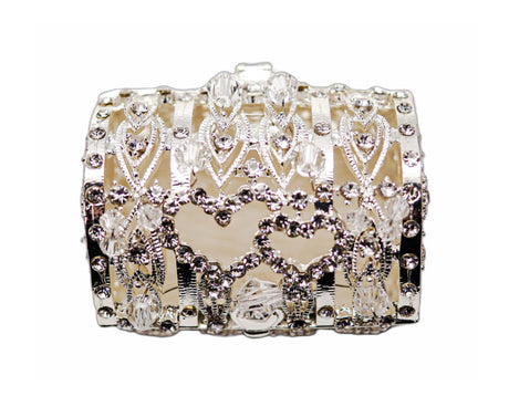 Silver Double Heart Crystal Arras Box Set Treasure Chest 2.25 Inch