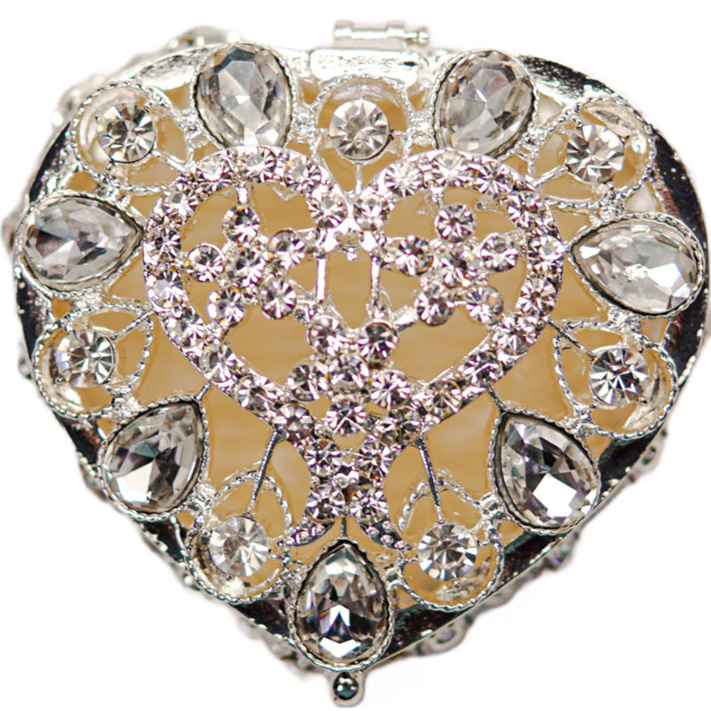 Silver Heart Crystal Wedding Arras Box Set 2.5 Inch