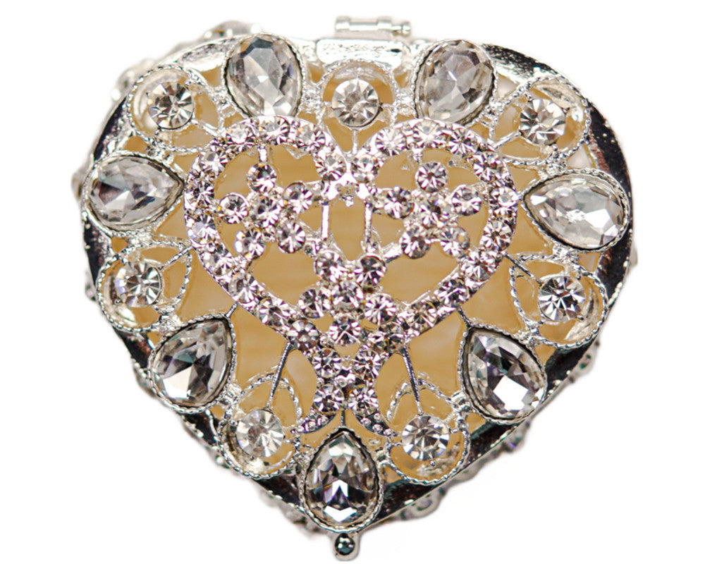Silver Heart Crystal Wedding Arras Box Set 2.5 Inch